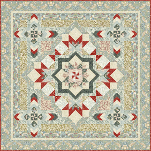 Morris Medley Quilt - Block of the Month Kit - Teal - Large 101" x 101"