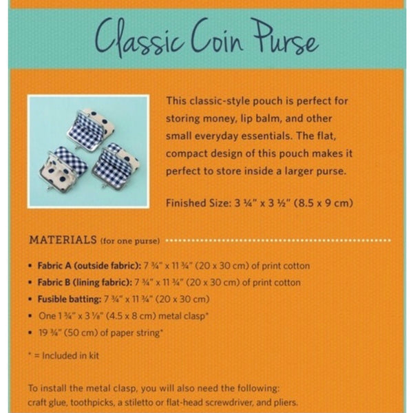 Zakka Workshop Classic Coin Purse Kit - Finished 3.25" W x 3.5" H - ZW2170