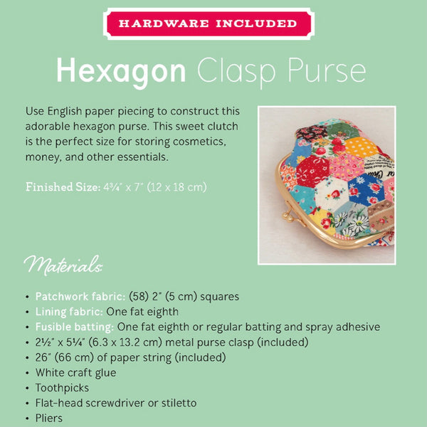 Zakka Workshop Hexagon Clasp Purse Kit - Finished 7" W x 4.75" H x .75” D - ZW2620