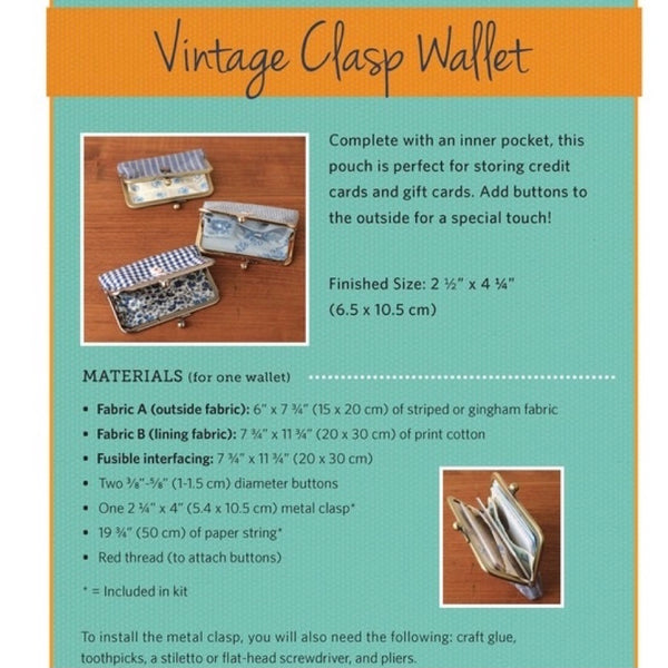 Zakka Workshop Vintage Clasp Wallet Kit - Finished 2.5" H x 4.25" W - ZW2187