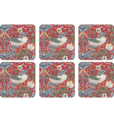 Morris & Co. Coasters - Strawberry Thief - Red - Set of 6