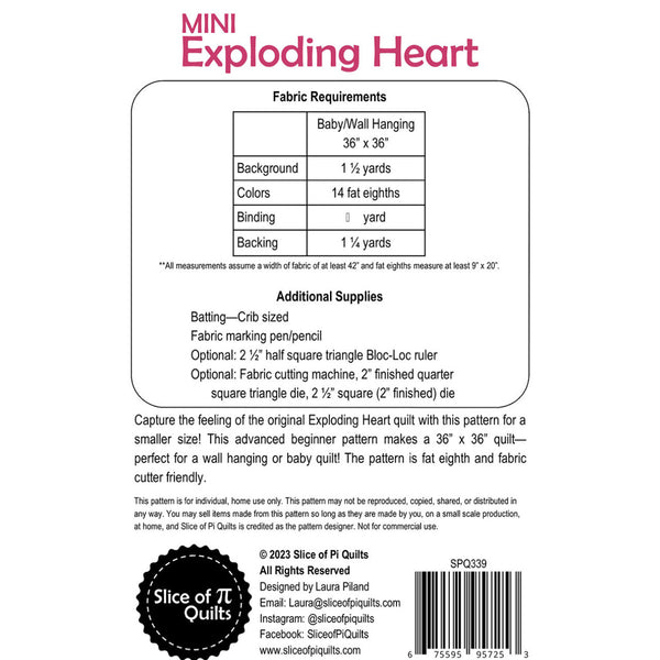 Quilt Pattern - Mini Exploding Heart - 36” x 36”