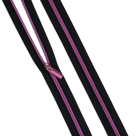 Tula Pink - Zippers by the Yard - 3y & 9 pulls - Black with Pink Coil