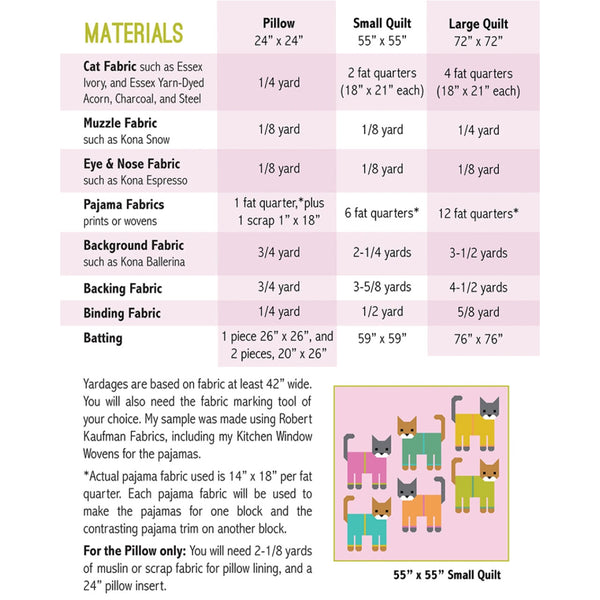 Quilt Pattern - Cats in Pajama’s - Two Quilt Sizes and Pillow!