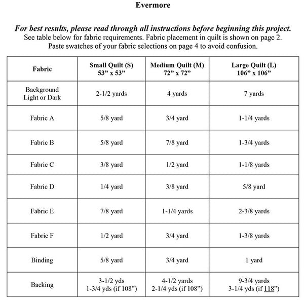 Quilt Pattern - Evermore - 53"x53", 72”x72” & 106"x106"
