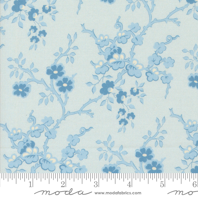 Sallys Stitches - Flowering Quince Florals Vines - Blue Sky