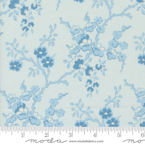 Sallys Stitches - Flowering Quince Florals Vines - Blue Sky