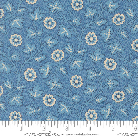 Sallys Stitches - Trailing Moss Florals Vines - Prussian Blue