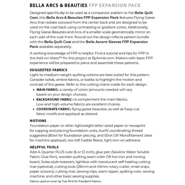 ByAnnie Pattern - Bella Quilt Coat Arcs & Beauties - Expansion Pack