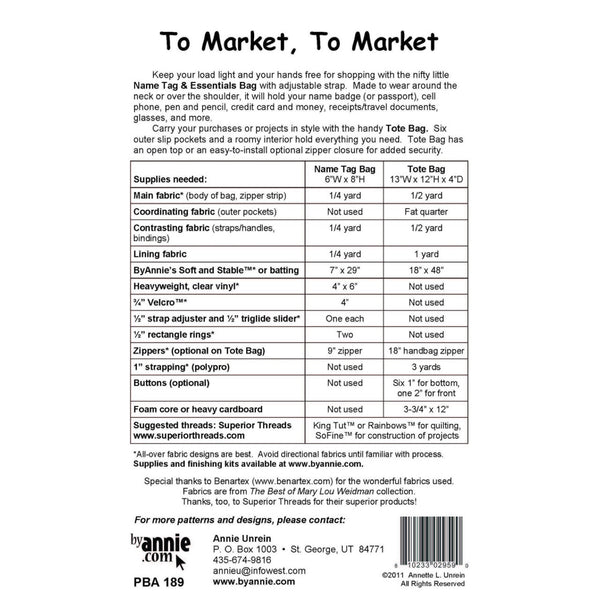 ByAnnie Pattern - To Market , To Market - Tote & Bag