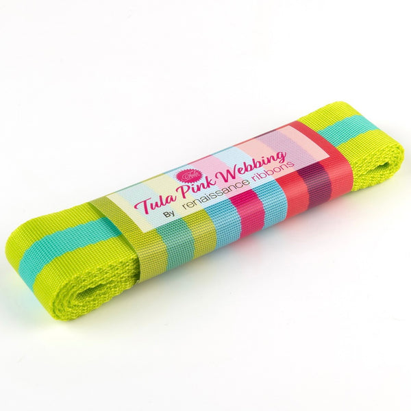 Tula Pink Webbing - Strapping - Lime/Turquoise - 1.5” - 2y