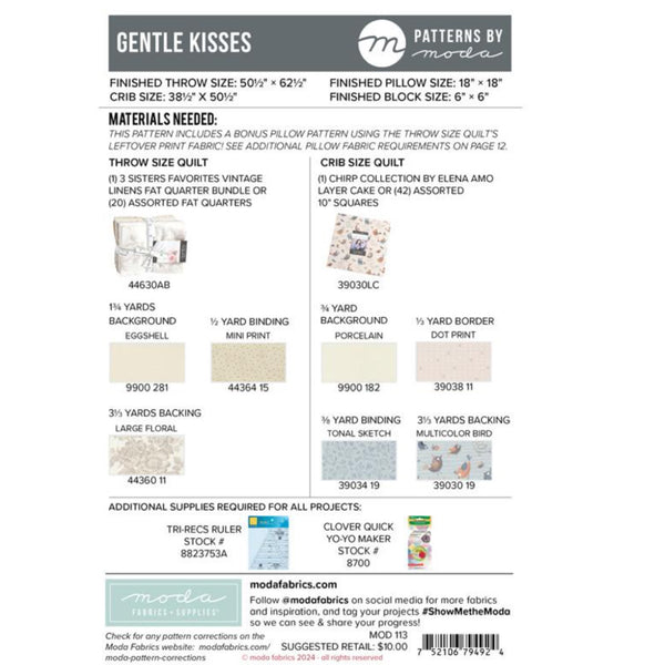 Quilt Pattern - Gentle Kisses - 50.5” x 62.5”