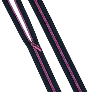 Tula Pink - Zippers by the Yard - 3y & 9 pulls - Navy with Pink Coil