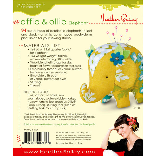 Sewing Pattern - effie & ollie Elephant - Pincushion