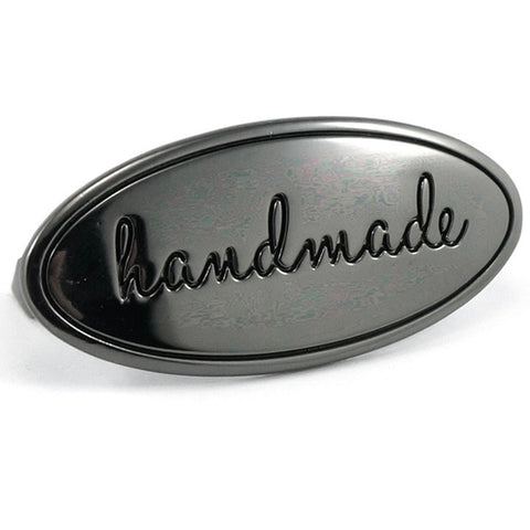 Purse Label  - Gunmetal Oval - “handmade”