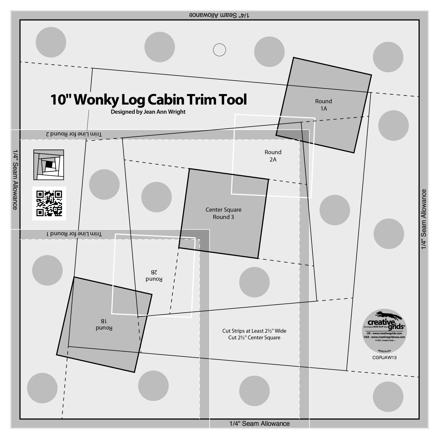Non-Slip Ruler - 10”x10” - Wonky Log Cabin Trim Tool – Paisleys Quilt Shop