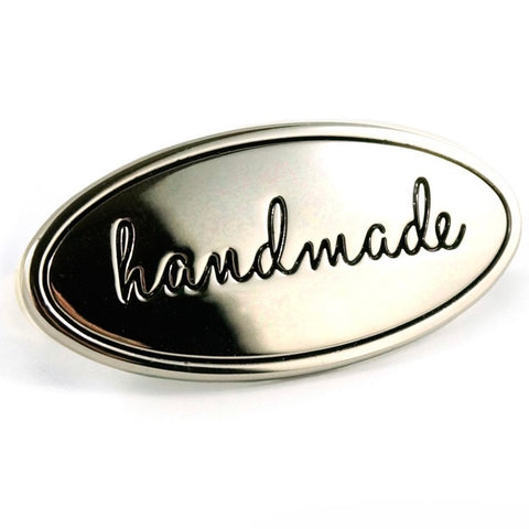 Purse Label  - Silver Oval - “handmade”