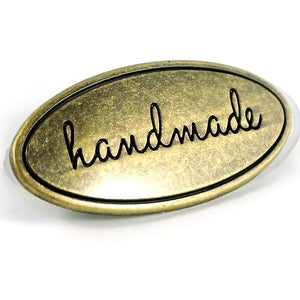 Purse Label  - Antique Brass Oval - “handmade”