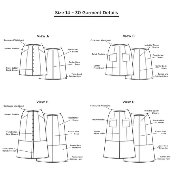 Grainline Studio Pattern - Reed Skirt - Sizes: 14-30