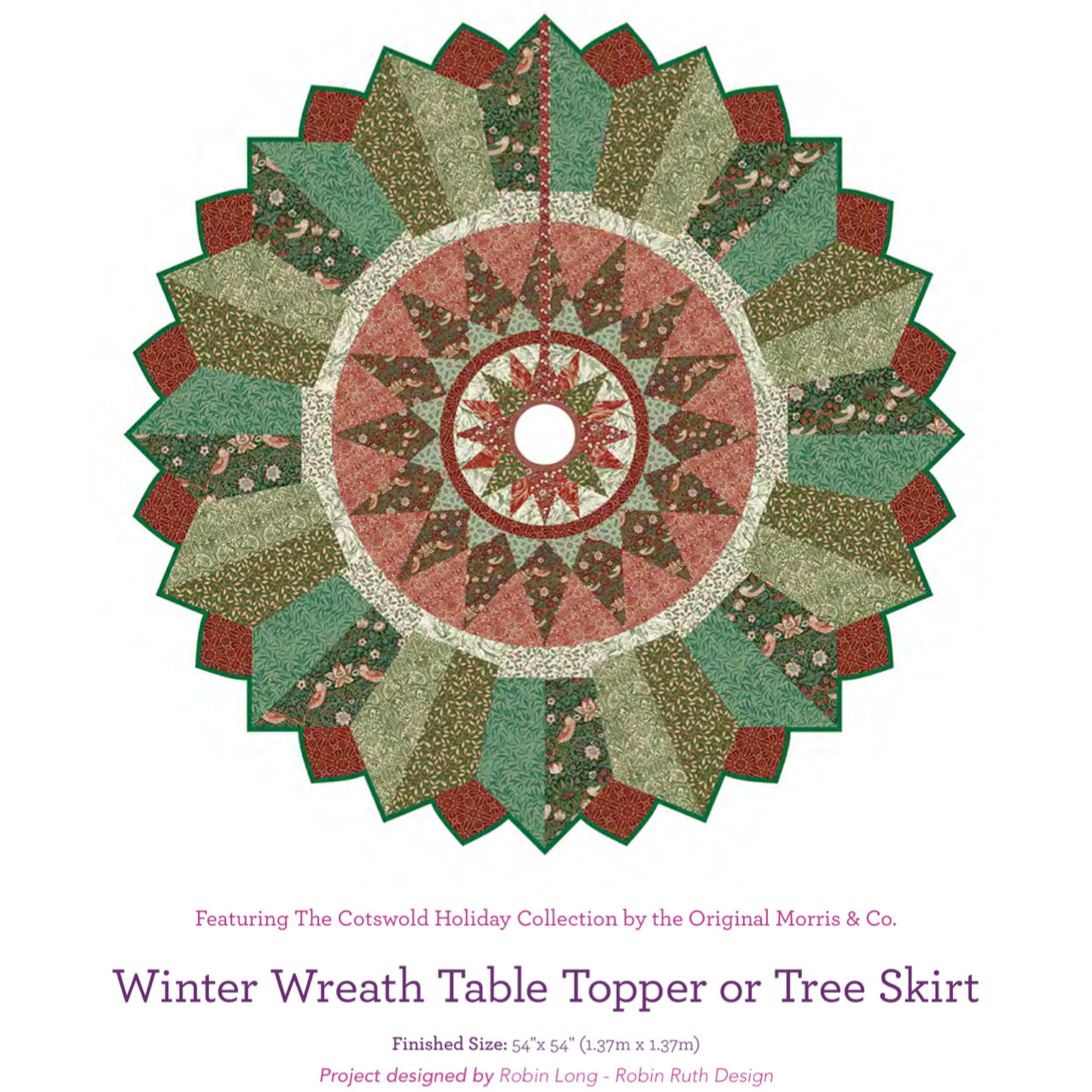 Winter Wreath - Table Topper or Tree Skirt Kit - 54"x54" - Intermediate - Requires Fat Robin 16-Point Book Mariner’s Compass Book And Ruler Combo