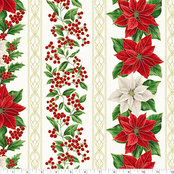 Blooming Holidays - Metallic Floral Stripe - Natural/Gold