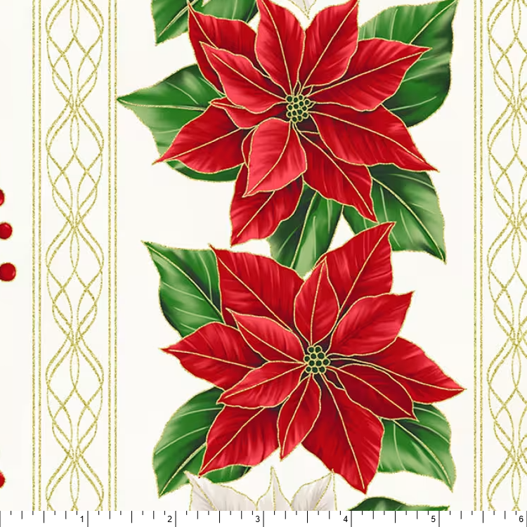 Blooming Holidays - Metallic Floral Stripe - Natural/Gold