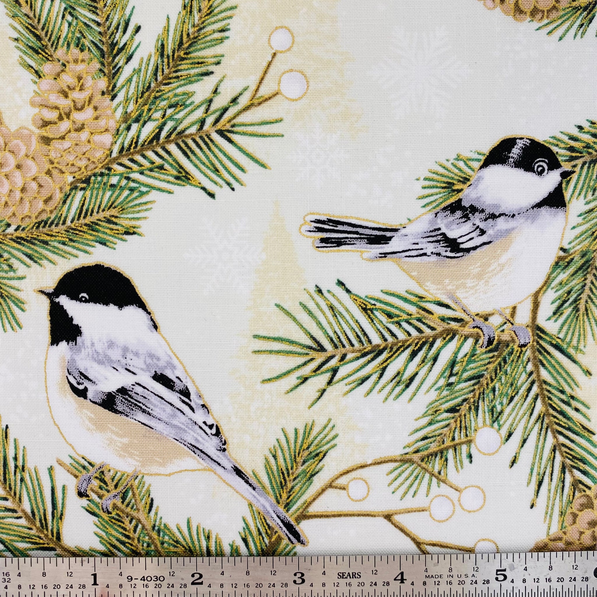 Winter's Eve - Metallic Chickadees - Papyrus/Gold