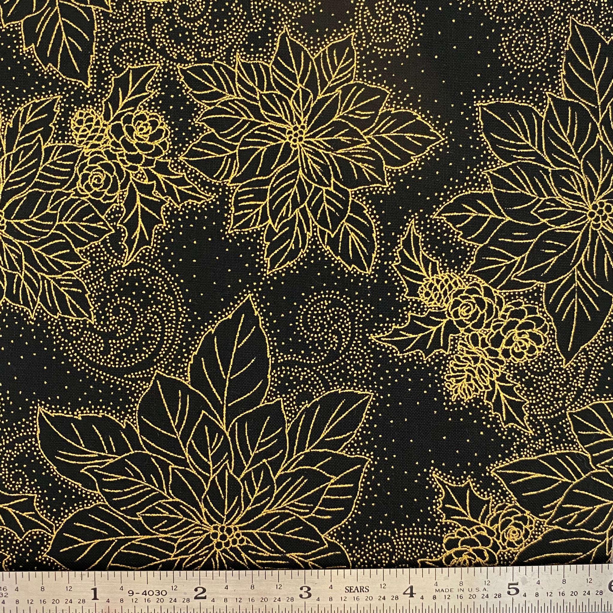 Christmas Splendor - Metallic Tonal Poinsettias - Black/Gold