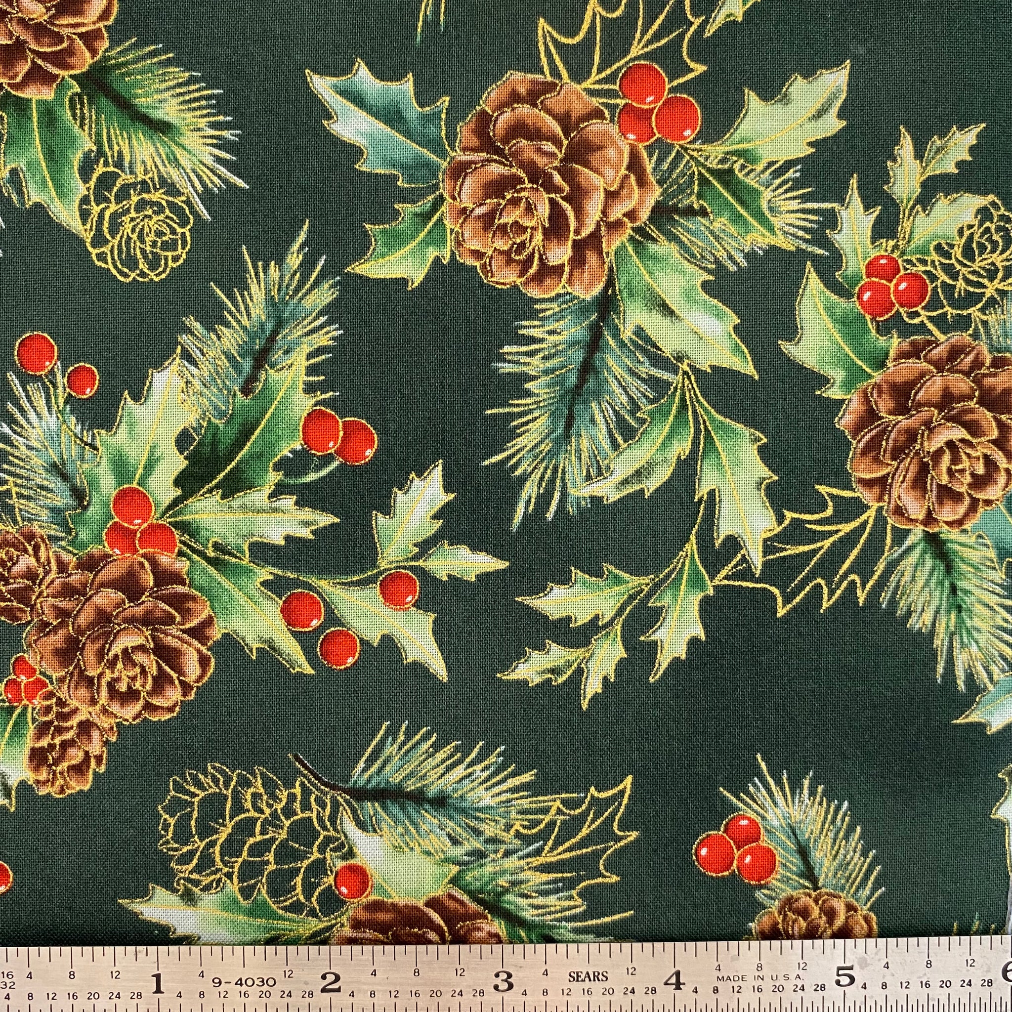 Christmas Splendor - Metallic Pinecones - Hunter/Gold