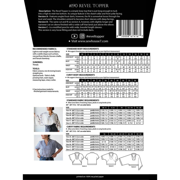 Sew House Seven Pattern - Revel Topper
