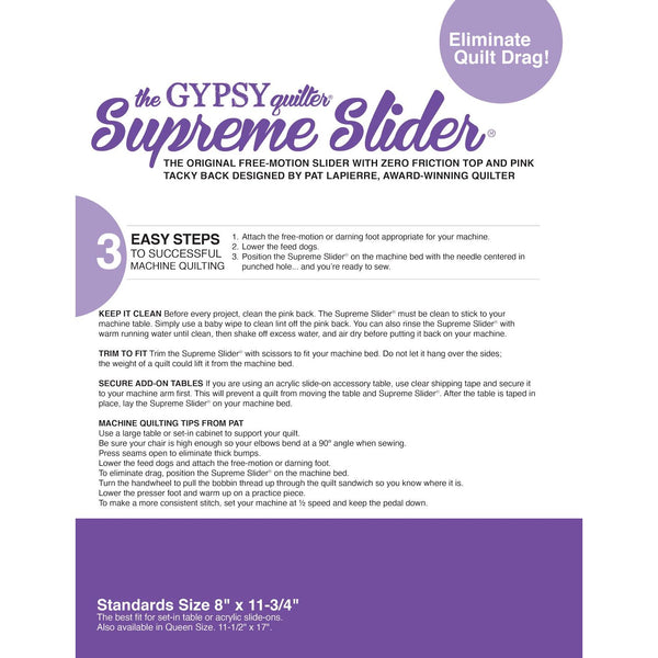 Supreme Slider - Free Motion Slider - 8" x 11.75"