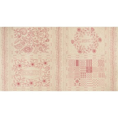 Bonheur - Mochi Linen Panel - 70%Cotton/30%Linen - Broderie - Rouge