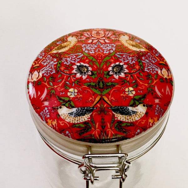 William Morris Clip Top Jar - Strawberry Thief - Red