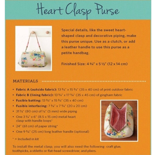 Zakka Workshop Heart Clasp Purse Kit - Finished 4.75" H x 5.5" W - ZW2194