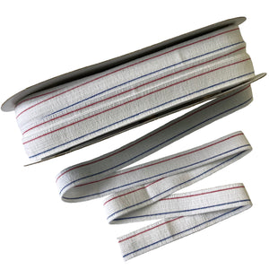 Non-roll Elastic - White with stripes - 25mm