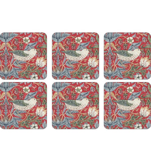 Morris & Co. Coasters - Strawberry Thief - Red - Set of 6